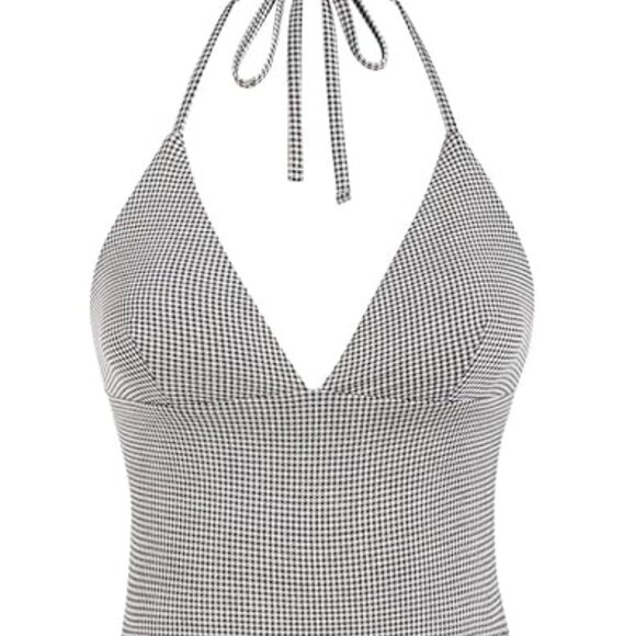 Y2K Gingham Halter Tankini Set | Sexy Retro Black Swimwear XL - Picture 2 of 9